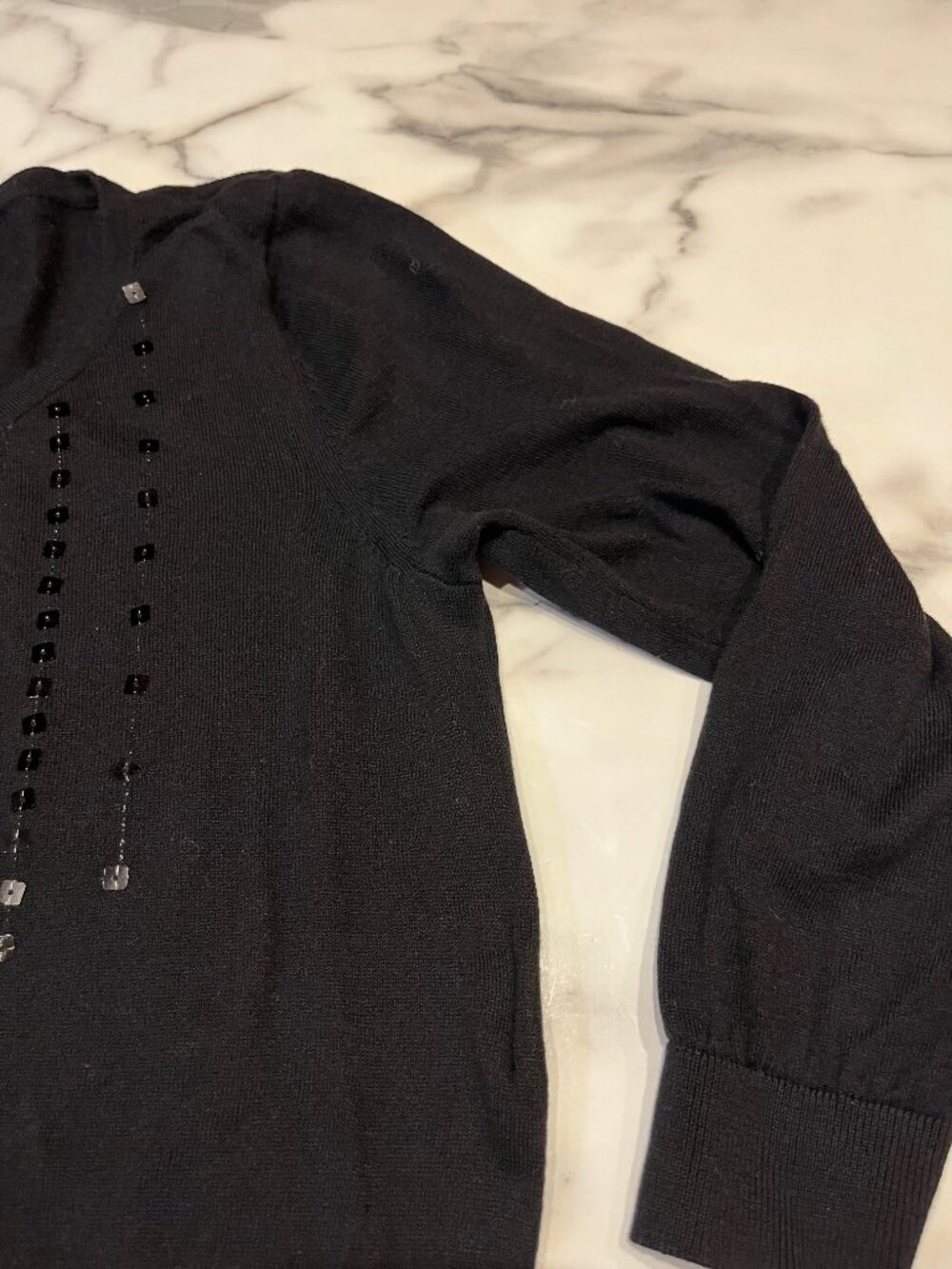August Silk Beaded Knit Pullover Sweater Black Size M Style 19215 - Picture 8 of 12